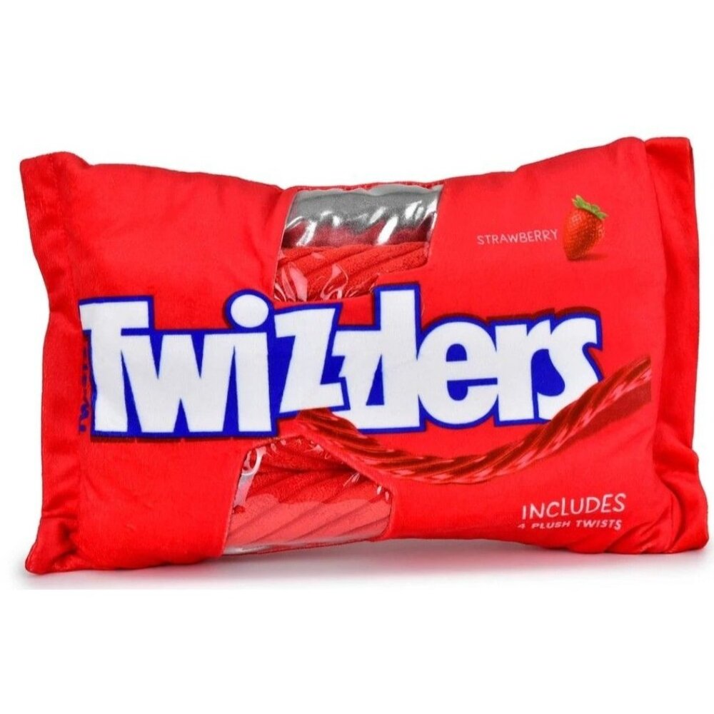 Twizzlers Strawberry Plush Pillow With 4 Plush Twists Toy Red & White 14" x 9"